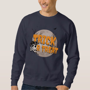 Halloween Black Cat and Skull Trick or Treat Sweatshirt