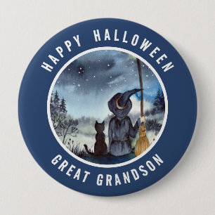 Halloween Black Cat and The Witch Starry Night 4 Inch Round Button