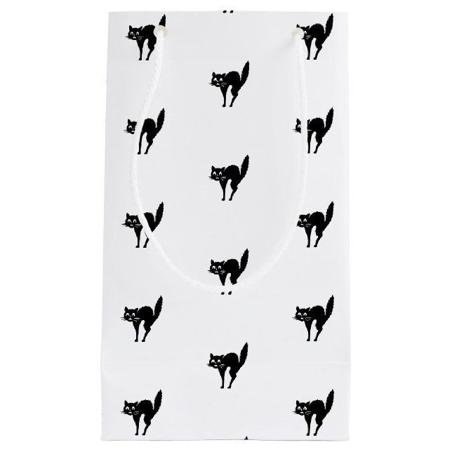 Halloween black cat black and white pattern favour small gift bag (Front)