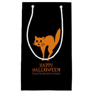 Halloween black cat black orange custom treat  small gift bag