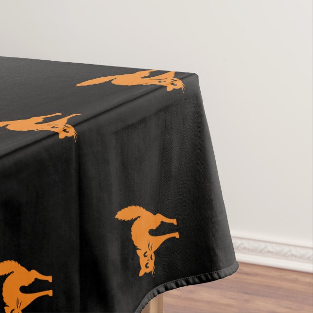 Halloween black cat black & orange cute pattern tablecloth (In Situ)