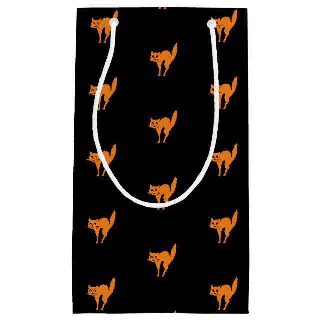 Halloween black cat black orange pattern  small gift bag (Front)