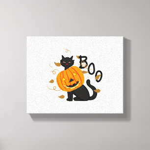 Halloween Black cat Boo Canvas Print