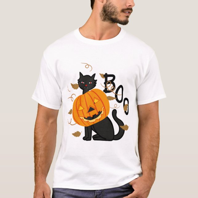 Halloween Black cat Boo T-Shirt (Front)