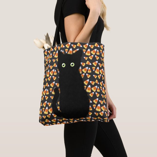 Halloween black cat candy corn tote bag (Close Up)