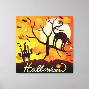 Halloween Black Cat Canvas Print