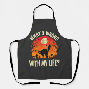 Halloween Black Cat Cemetery Horror Graphic Apron