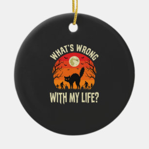 Halloween Black Cat Cemetery Horror Graphic Ceramic Ornament