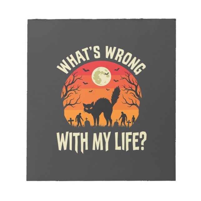 Halloween Black Cat Cemetery Horror Graphic Notepad (Front)