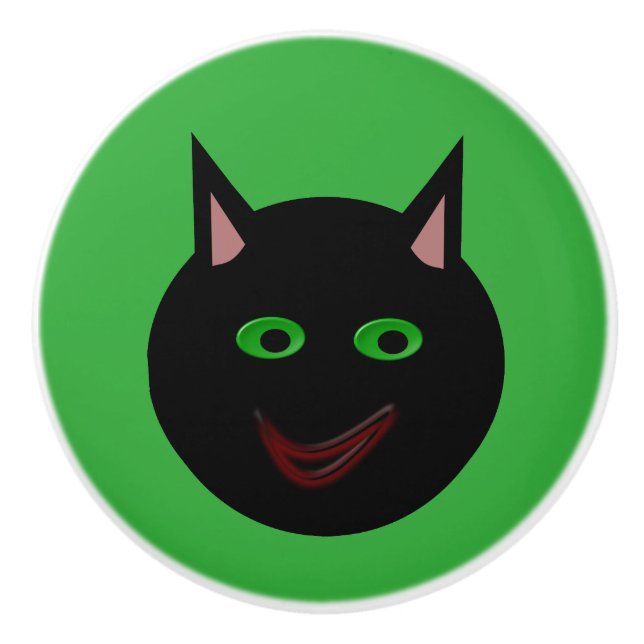 Halloween Black Cat Ceramic Knob (Front)