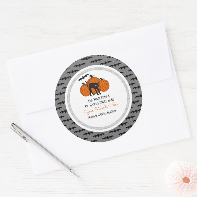 Halloween Black Cat  Classic Round Sticker (Envelope)