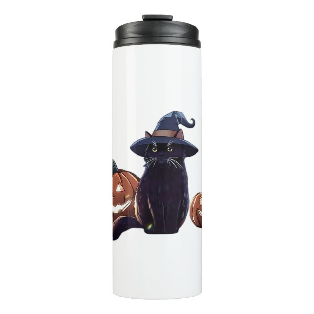 Halloween black cat Classic T-Shirt Thermal Tumbler (Front)