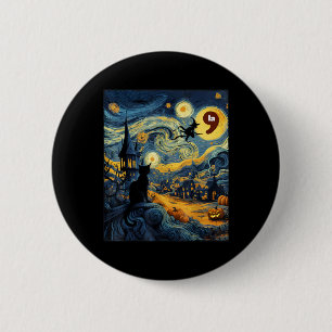 Halloween Black Cat Comma La Starry Night Art Kama 2 Inch Round Button