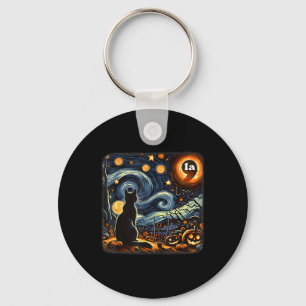 Halloween Black Cat Comma La Starry Night Art Kama Keychain