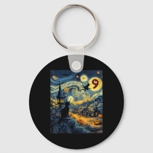 Halloween Black Cat Comma La Starry Night Art Kama Keychain