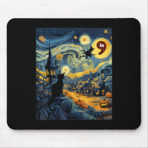 Halloween Black Cat Comma La Starry Night Art Kama Mouse Pad