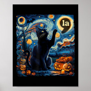 Halloween Black Cat Comma La Starry Night Art Kama Poster