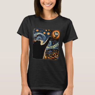 Halloween Black Cat Comma La Starry Night Art Kama T-Shirt