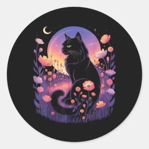 Halloween Black Cat Costume Mystical Cat Lover Classic Round Sticker