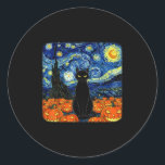 Halloween Black Cat Costume Van Gogh Starry Night  Classic Round Sticker<br><div class="desc">Halloween Black Cat Costume Van Gogh Starry Night Men Women</div>