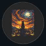 Halloween Black Cat Costume Van Gogh Starry Night  Classic Round Sticker<br><div class="desc">Halloween Black Cat Costume Van Gogh Starry Night Men Women</div>