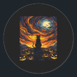 Halloween Black Cat Costume Van Gogh Starry Night  Classic Round Sticker<br><div class="desc">Halloween Black Cat Costume Van Gogh Starry Night Men Women</div>