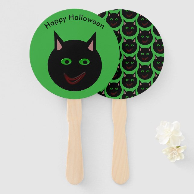 Halloween Black Cat Custom Hand Fan (Front and Back)