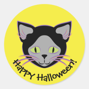 Halloween Black Cat Face Classic Round Sticker