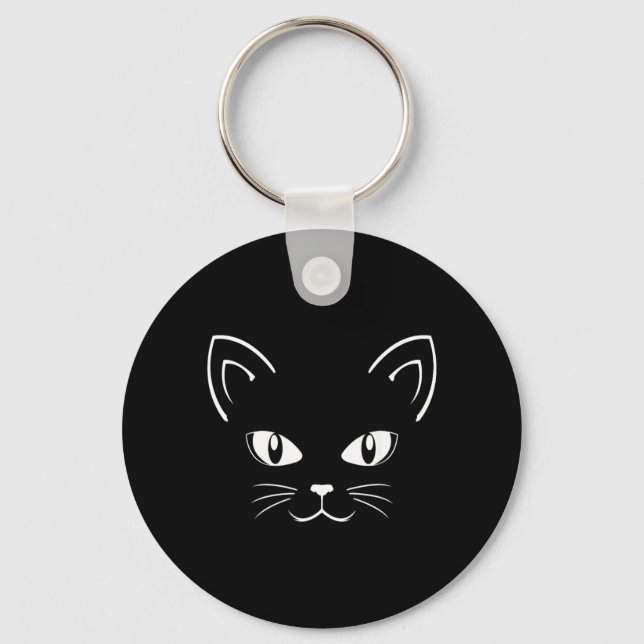 Halloween Black Cat Face _ Kitty Lover Keychain (Front)