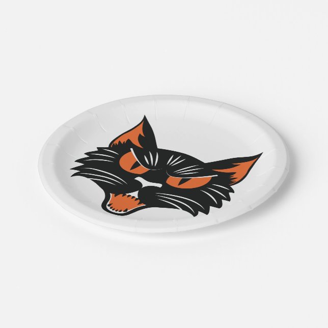 Halloween Black Cat Face Paper Plate (Angled)