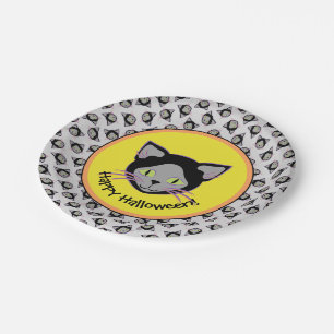 Halloween Black Cat Face Pattern Paper Plate
