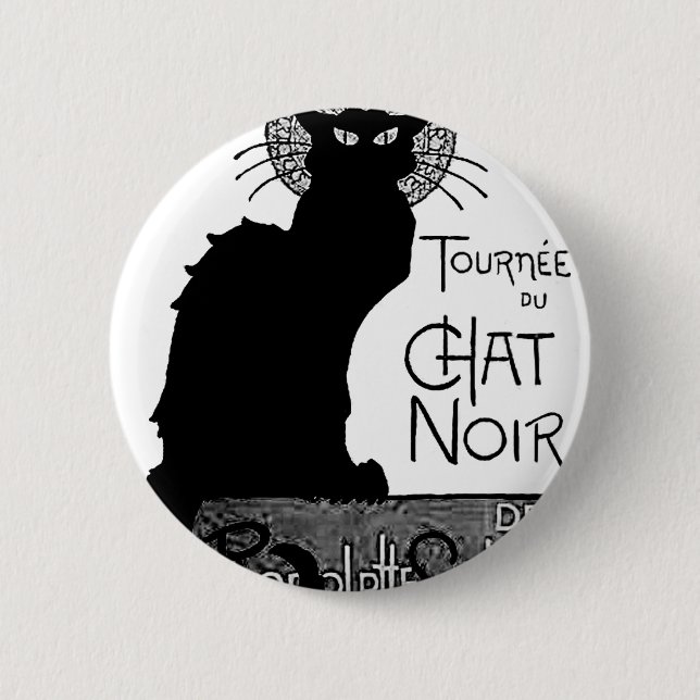 Halloween Black Cat French Words Chat Noir Text 2 Inch Round Button (Front)