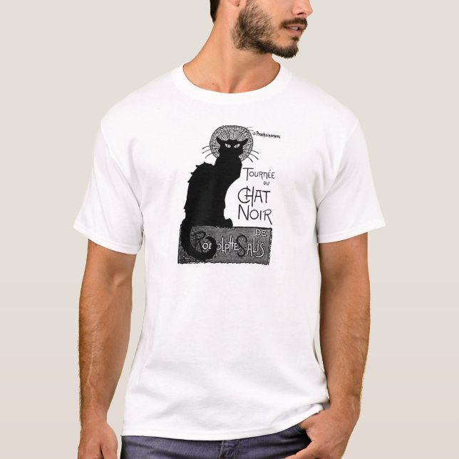 Halloween Black Cat French Words Chat Noir Text T-Shirt (Front)