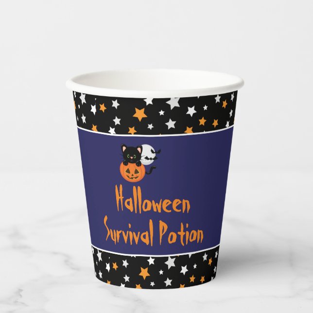 Halloween Black Cat & Full Moon Party Paper Cups (Front)