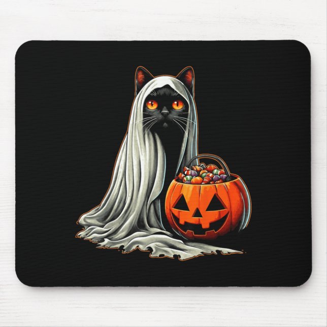 Halloween Black Cat Ghost Costume Pumpkin 1 Mouse Pad (Front)