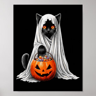 Halloween Black Cat Ghost Costume Pumpkin  Poster