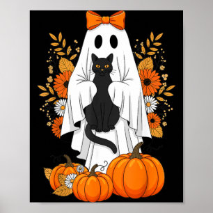 Halloween Black Cat Ghost Pumpkin Cute Fall Poster