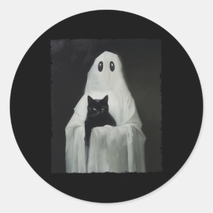 Halloween Black Cat Ghost  Spooky Season Costume  Classic Round Sticker