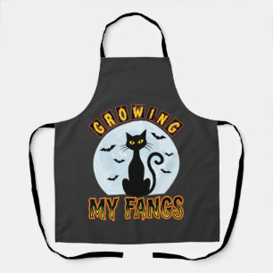 Halloween Black Cat Growing My Fangs Design Apron