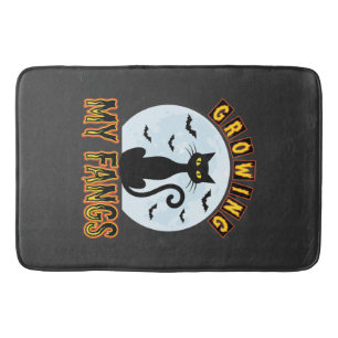 Halloween Black Cat Growing My Fangs Design Bath Mat