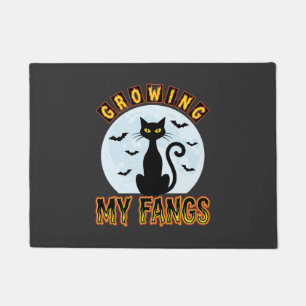 Halloween Black Cat Growing My Fangs Design Doormat