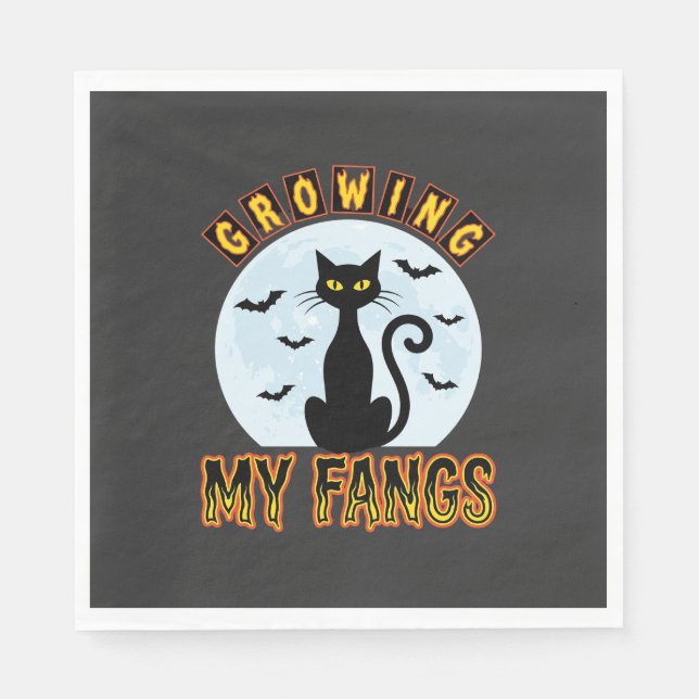 Halloween Black Cat Growing My Fangs Design Napkin (Front)