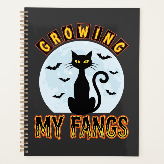 Halloween Black Cat Growing My Fangs Design Planner (Front)