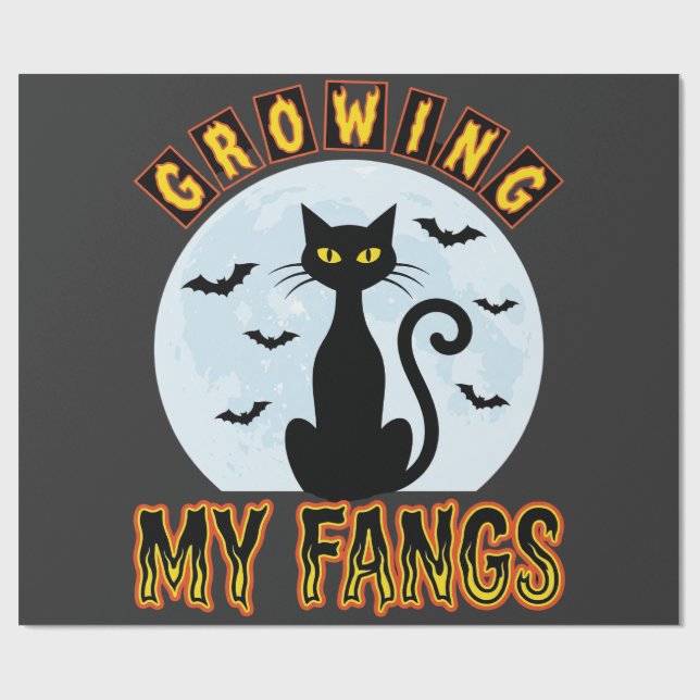 Halloween Black Cat Growing My Fangs Design Wrapping Paper (Flat)
