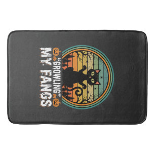 Halloween Black Cat Growling My Fangs Retro Design Bath Mat