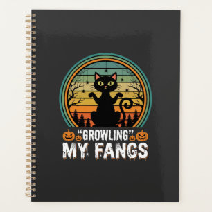 Halloween Black Cat Growling My Fangs Retro Design Planner
