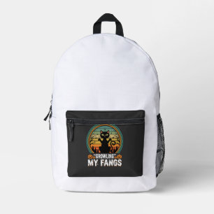 Halloween Black Cat Growling My Fangs Retro Design Printed Backpack