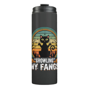 Halloween Black Cat Growling My Fangs Retro Design Thermal Tumbler