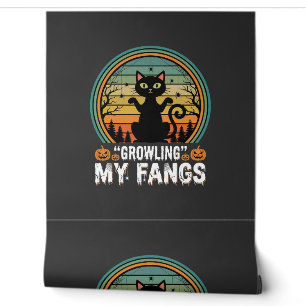 Halloween Black Cat Growling My Fangs Retro Design Wallpaper