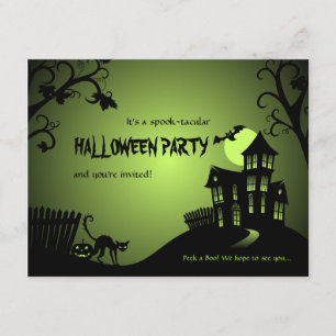 Halloween Black Cat Haunted House Invitation
